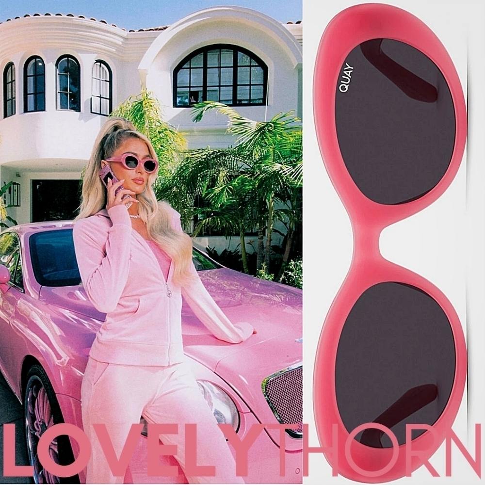 QUAY // ltd ed paris hilton premium modern micro pink oval frames black lens
